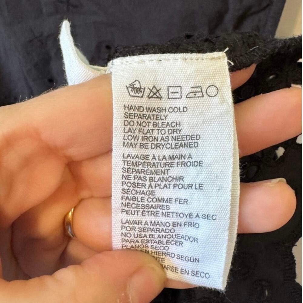 CLEOBELLA Julie Organic Cotton Poplin Lace Midi Dress Sz Small Black Eyelet Boho - Picture 10 of 12